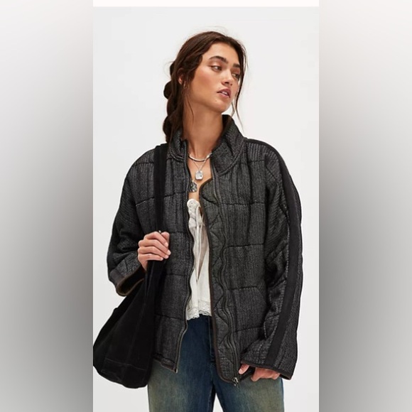 Free People Dolman Quilted Textured Denim Jacket. NWT. Carbon - Picture 1 of 5